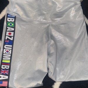 Zumba Silver  Shimmer Leggings with Flag Detail size small